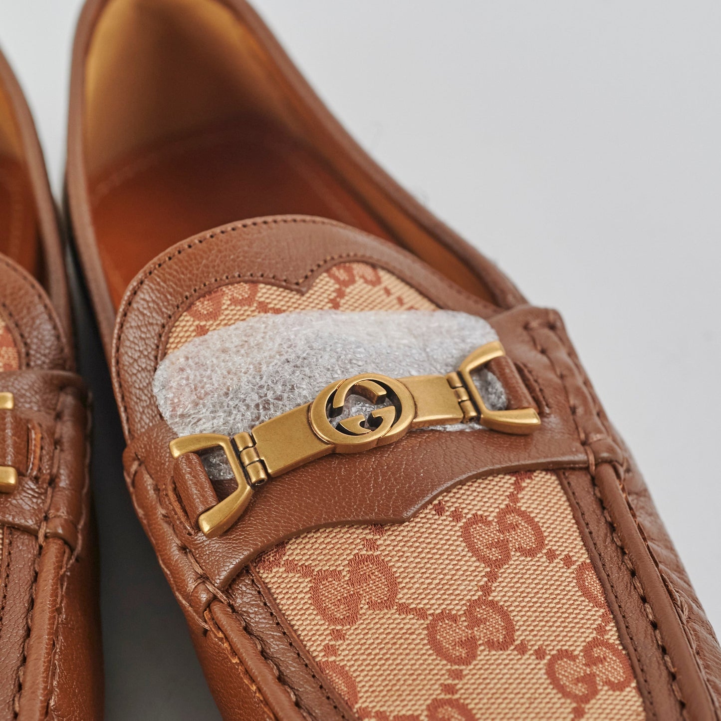 Gucci Mens Monogram Brown Loafers Size 7.5