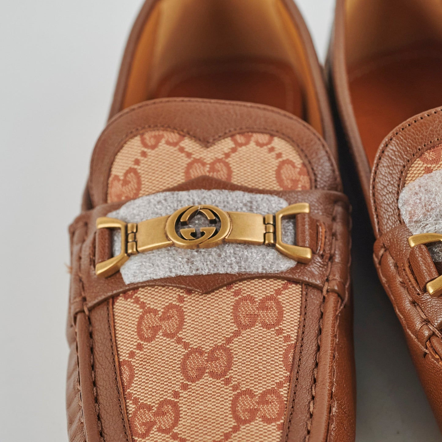 Gucci Mens Monogram Brown Loafers Size 7.5