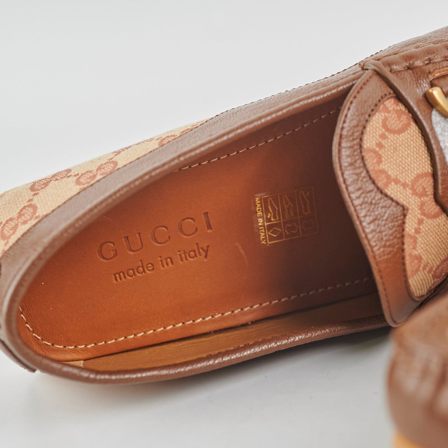 Gucci Mens Monogram Brown Loafers Size 7.5