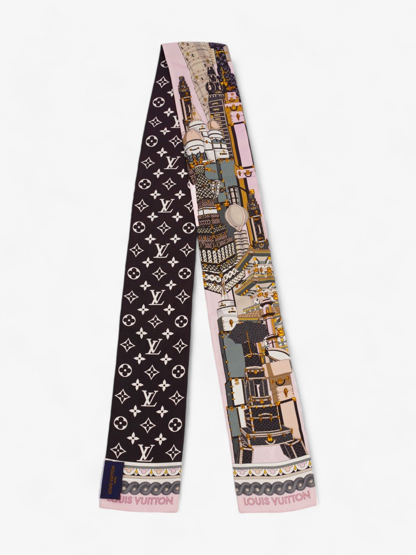 Louis Vuitton Bandeau Around The World Twilly Black / White / Pink Silk