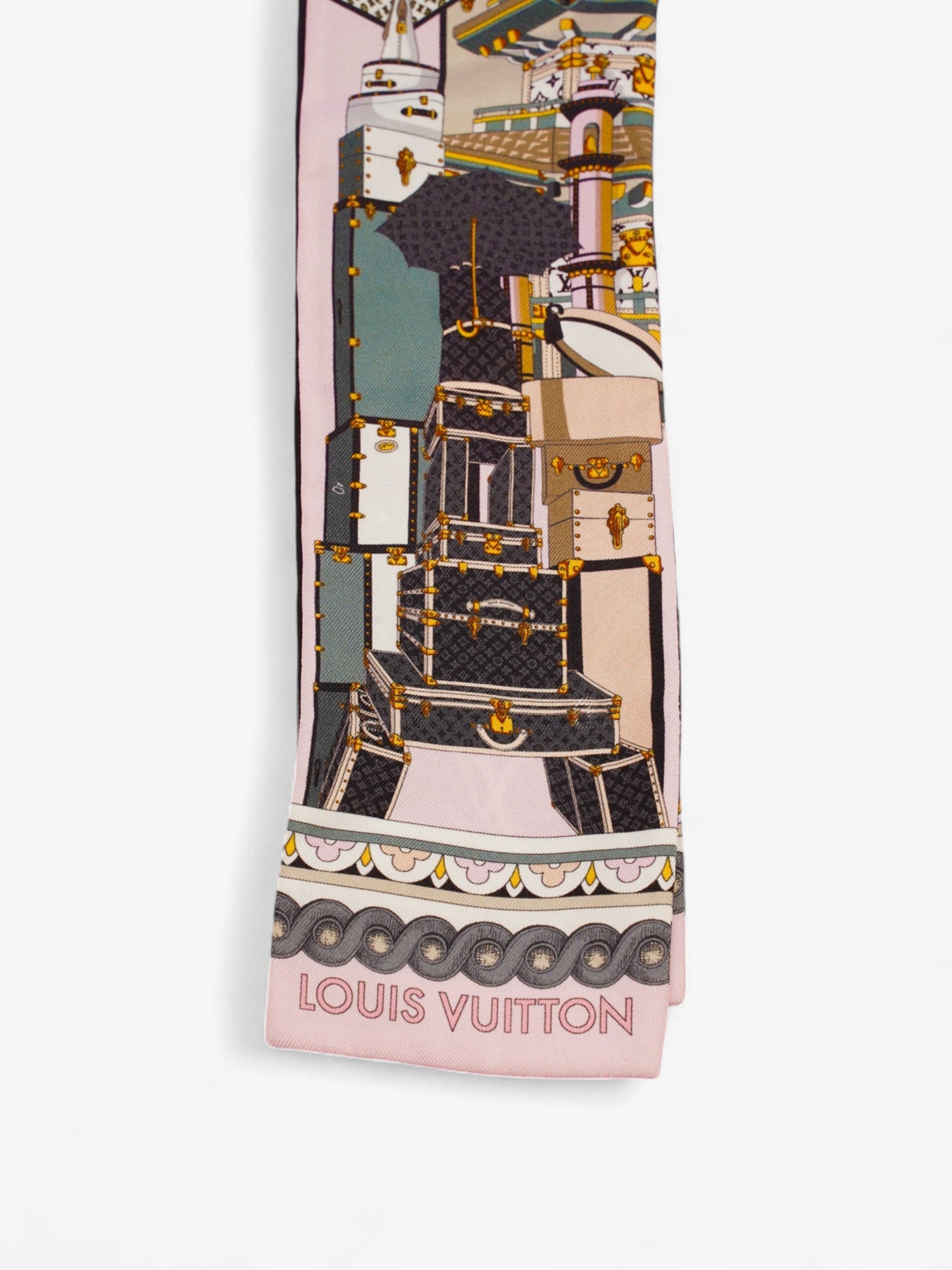 Louis Vuitton Bandeau Around The World Twilly Black / White / Pink Silk
