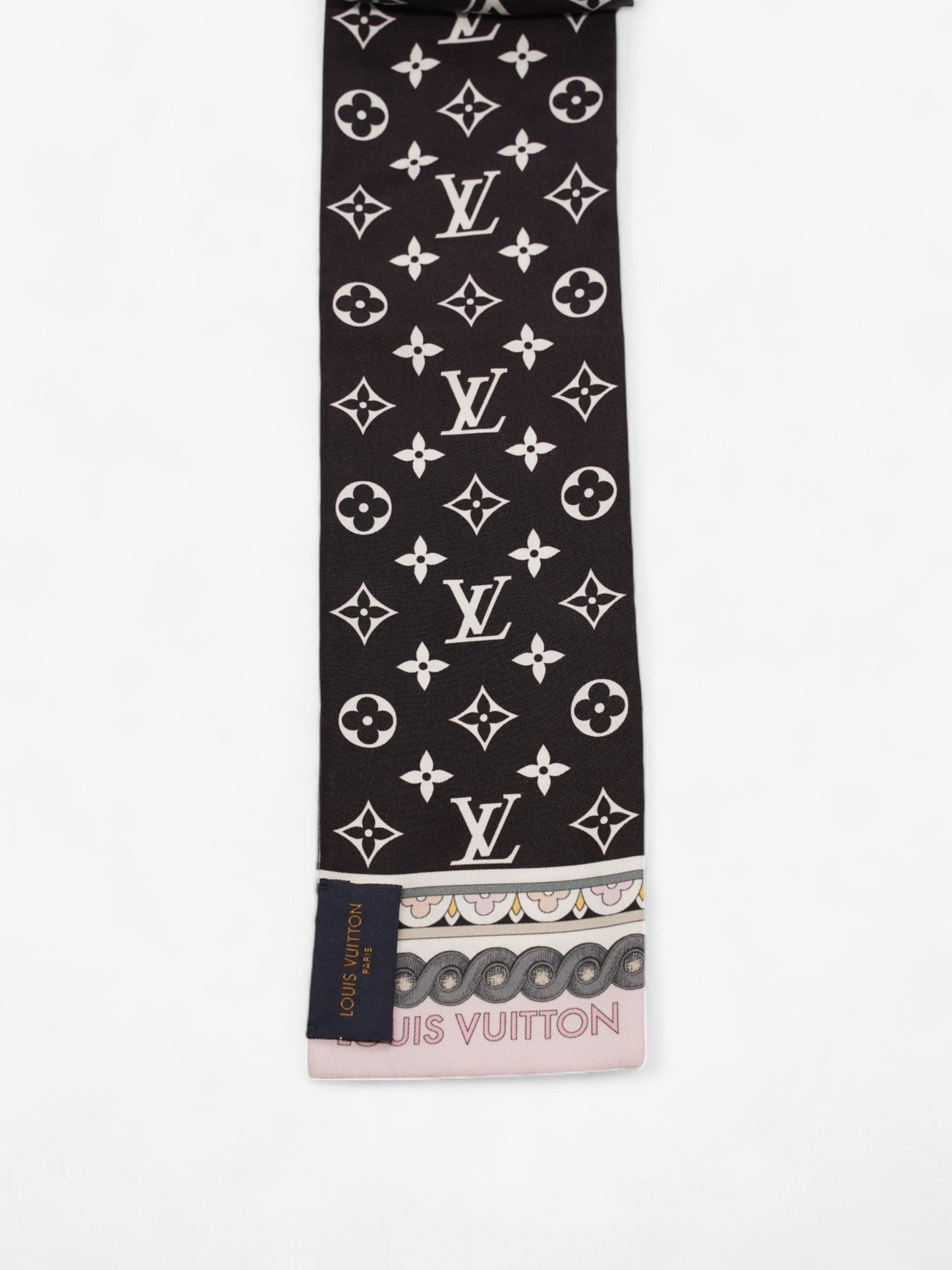 Louis Vuitton Bandeau Around The World Twilly Black / White / Pink Silk