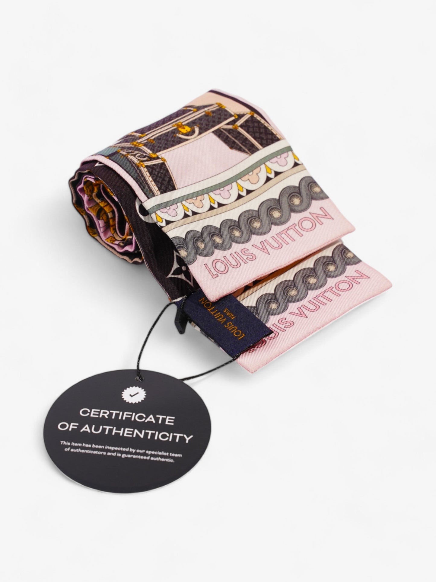 Louis Vuitton Bandeau Around The World Twilly Black / White / Pink Silk