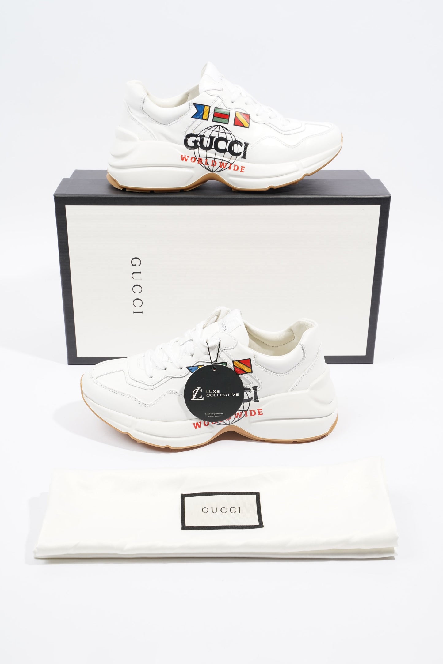 Gucci Rhyton 'Worldwide' Logo White Leather EU 37.5 UK 4.5