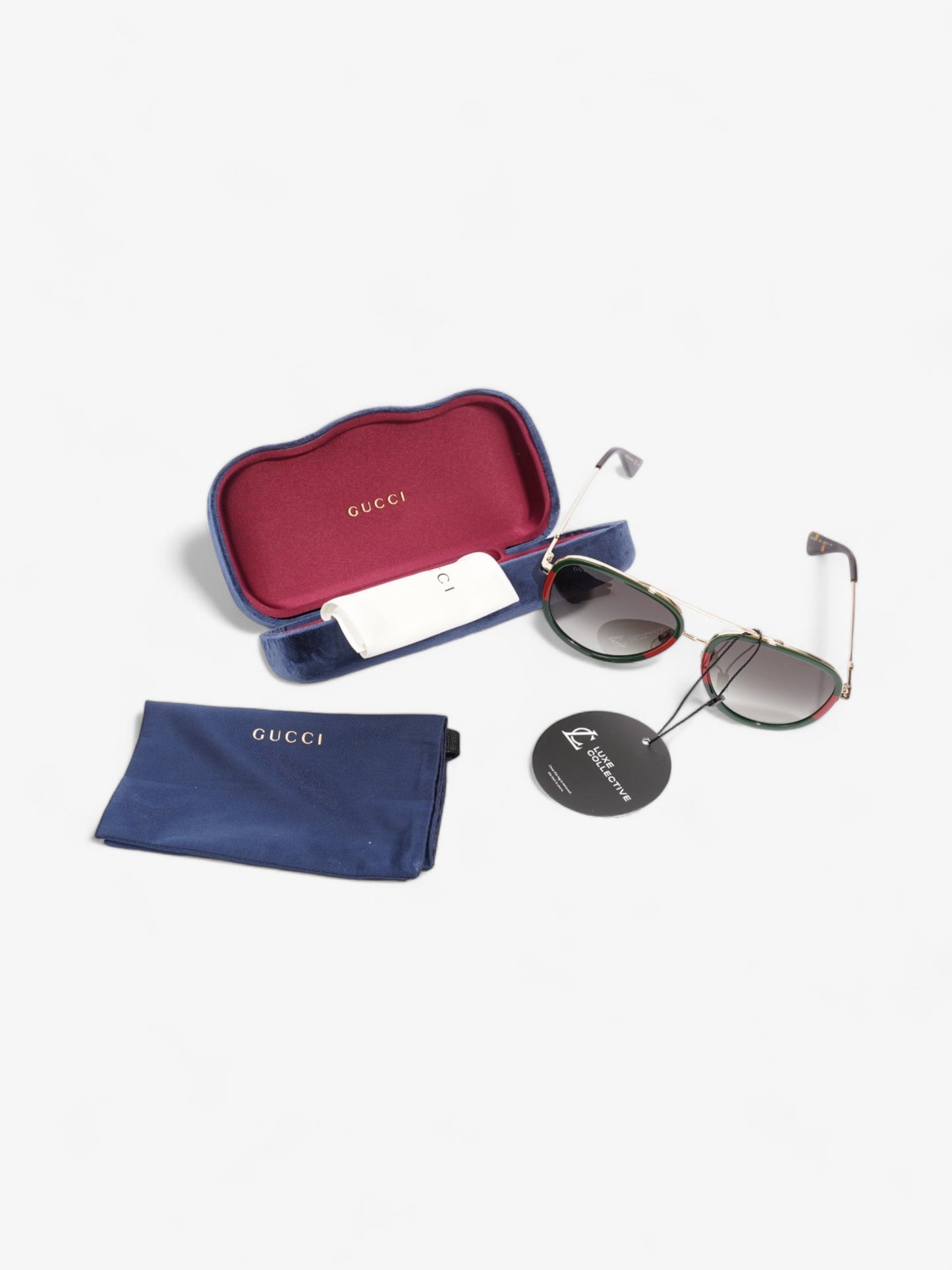 Gucci Web Aviator  Gold / Green / Red Acetate 140mm