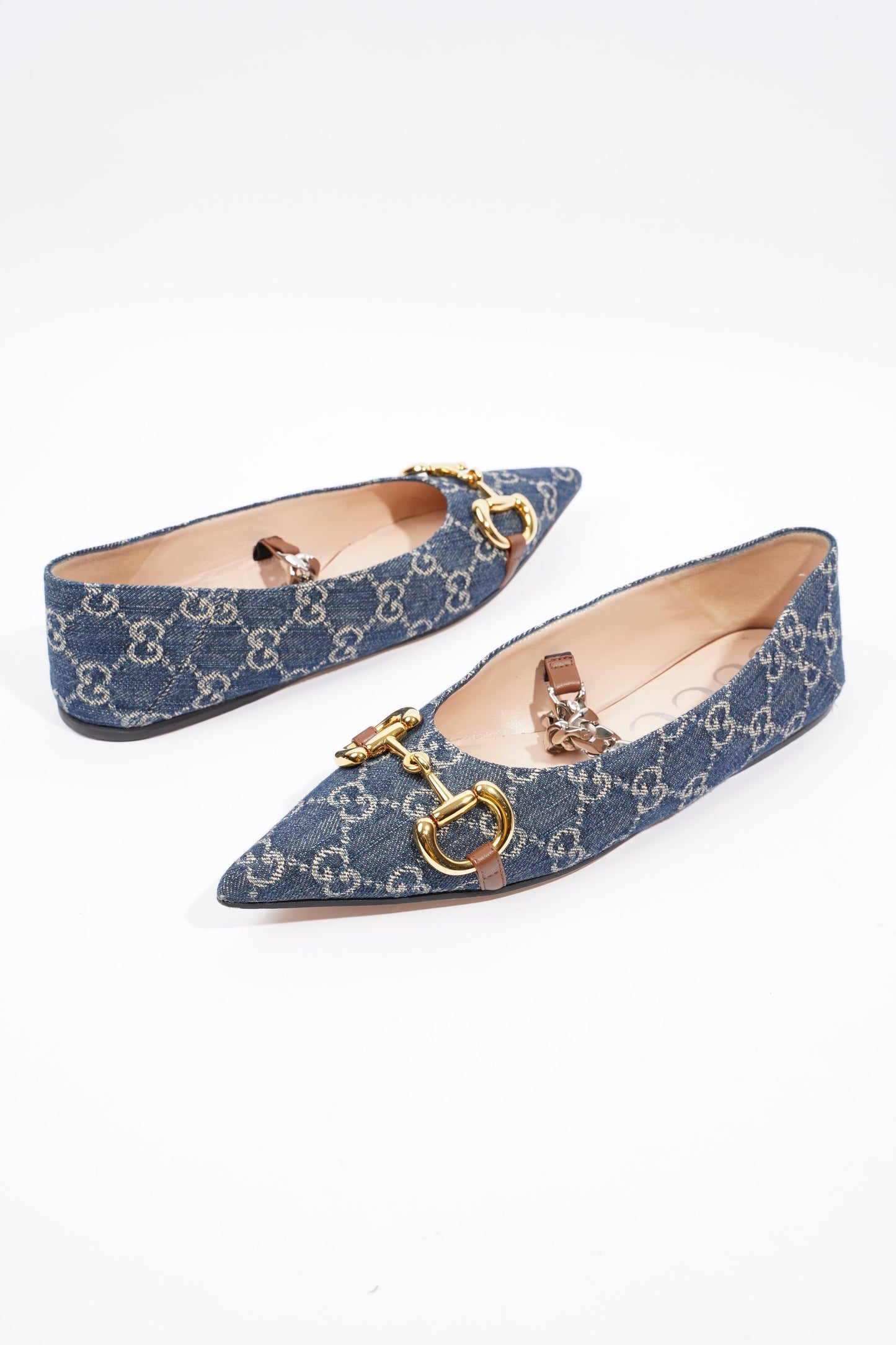 Gucci Ballerina GG Pump Blue / Gold Denim EU 37.5 UK 4.5