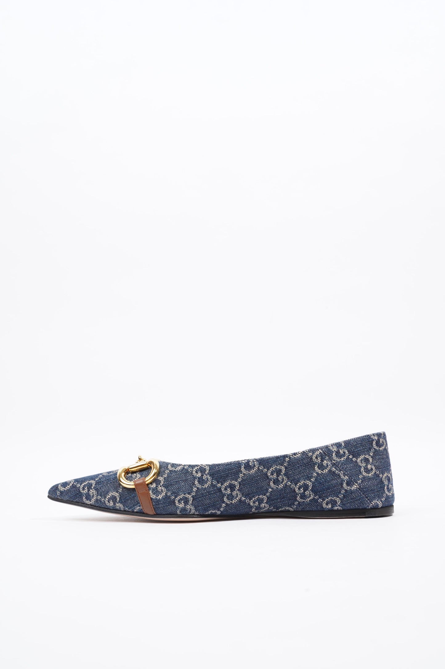 Gucci Ballerina GG Pump Blue / Gold Denim EU 37.5 UK 4.5