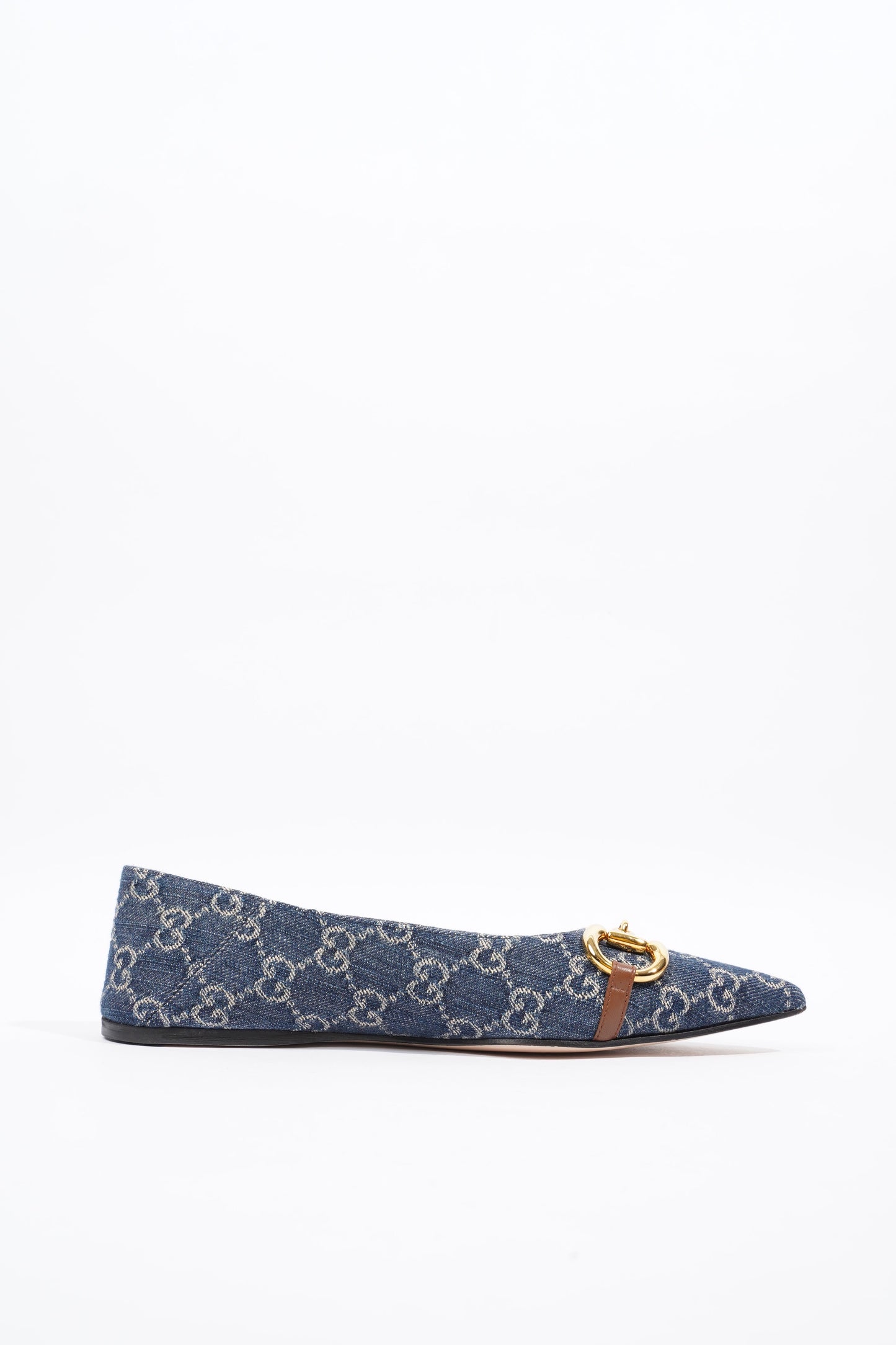 Gucci Ballerina GG Pump Blue / Gold Denim EU 37.5 UK 4.5