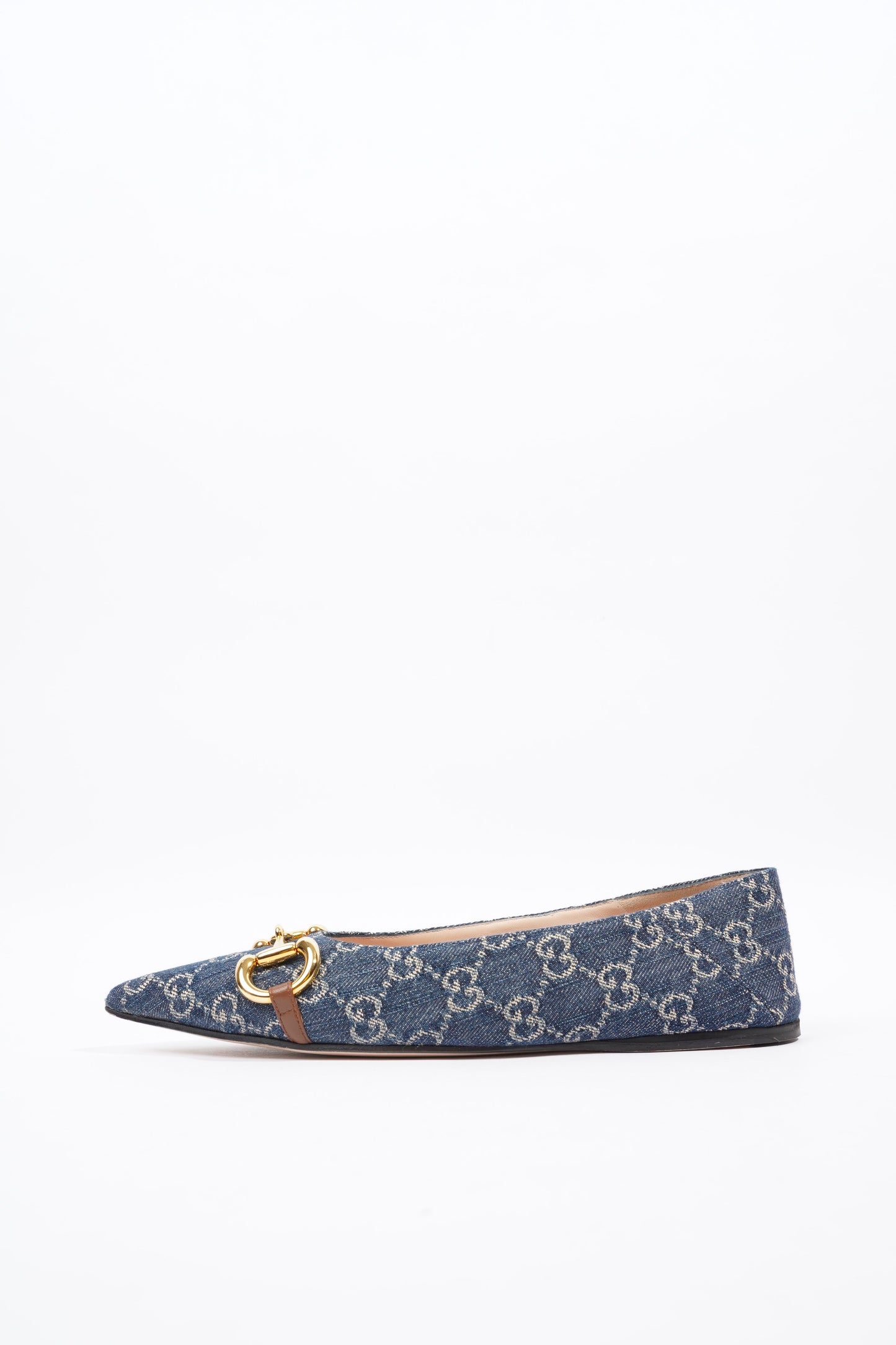 Gucci Ballerina GG Pump Blue / Gold Denim EU 37.5 UK 4.5
