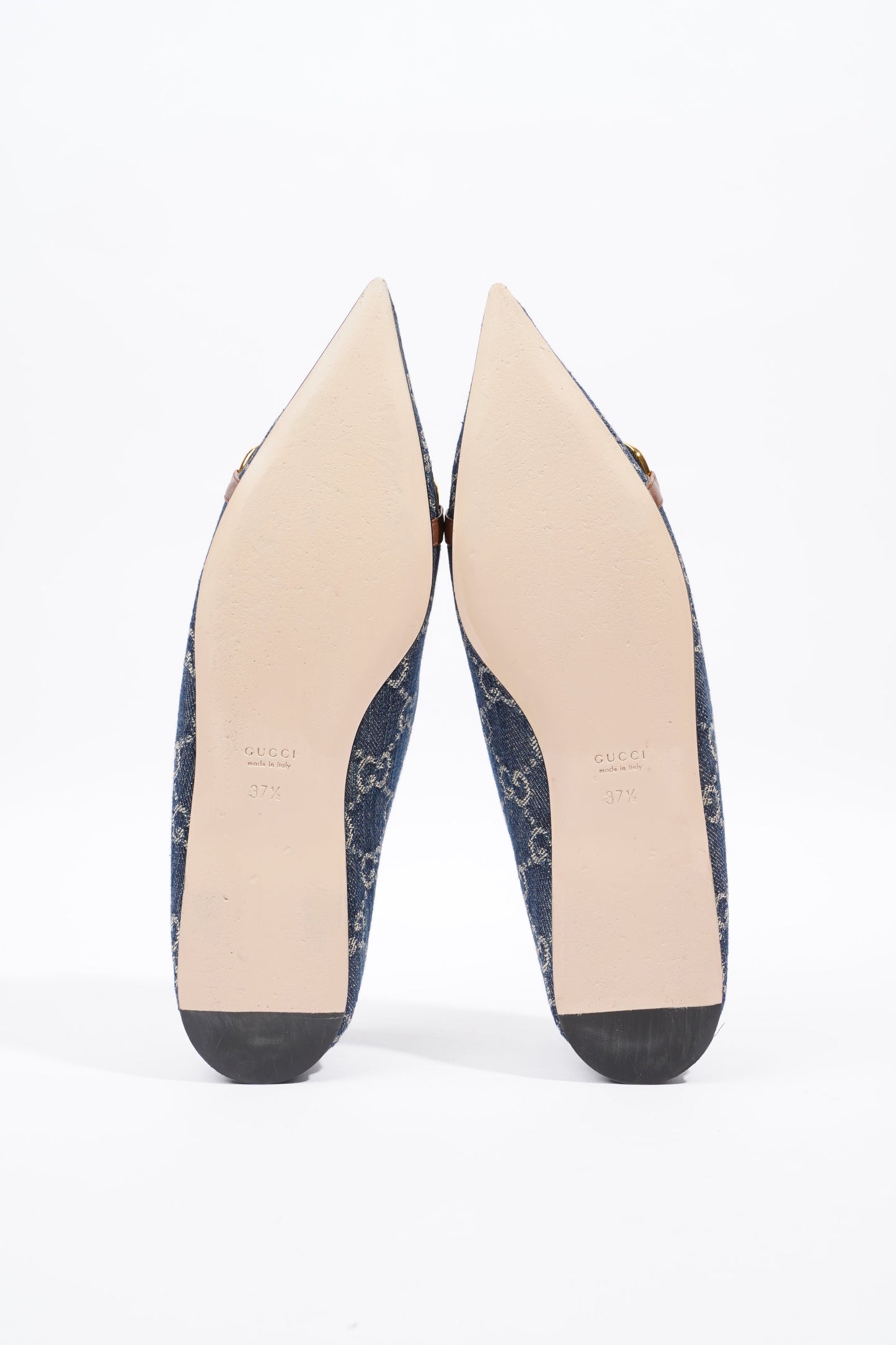 Gucci Ballerina GG Pump Blue / Gold Denim EU 37.5 UK 4.5