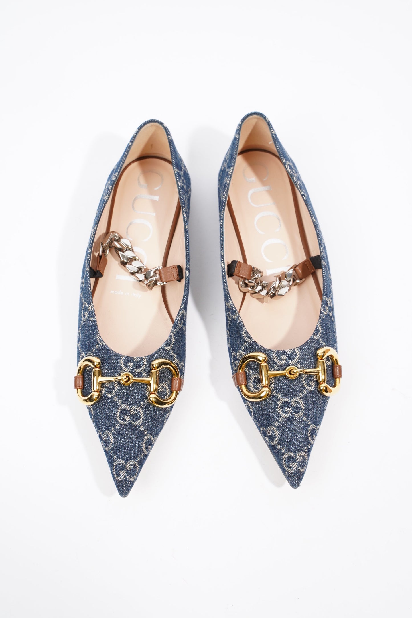 Gucci Ballerina GG Pump Blue / Gold Denim EU 37.5 UK 4.5