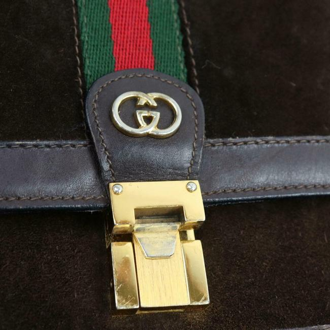Gucci Vintage Bodyshoulder Purse Brown Suederedgreen Stripe Leather Messenger Bag