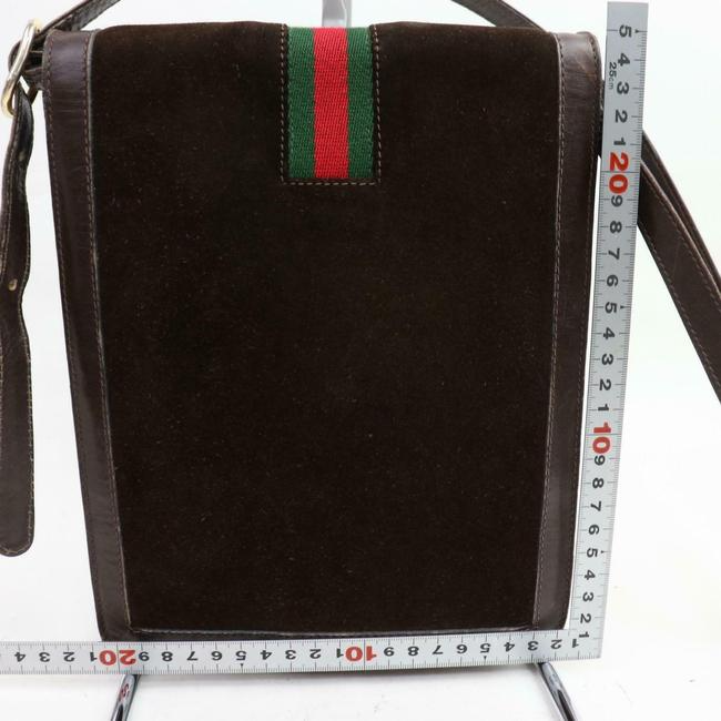 Gucci Vintage Bodyshoulder Purse Brown Suederedgreen Stripe Leather Messenger Bag