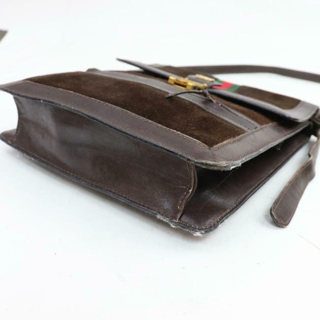 Gucci Vintage Bodyshoulder Purse Brown Suederedgreen Stripe Leather Messenger Bag