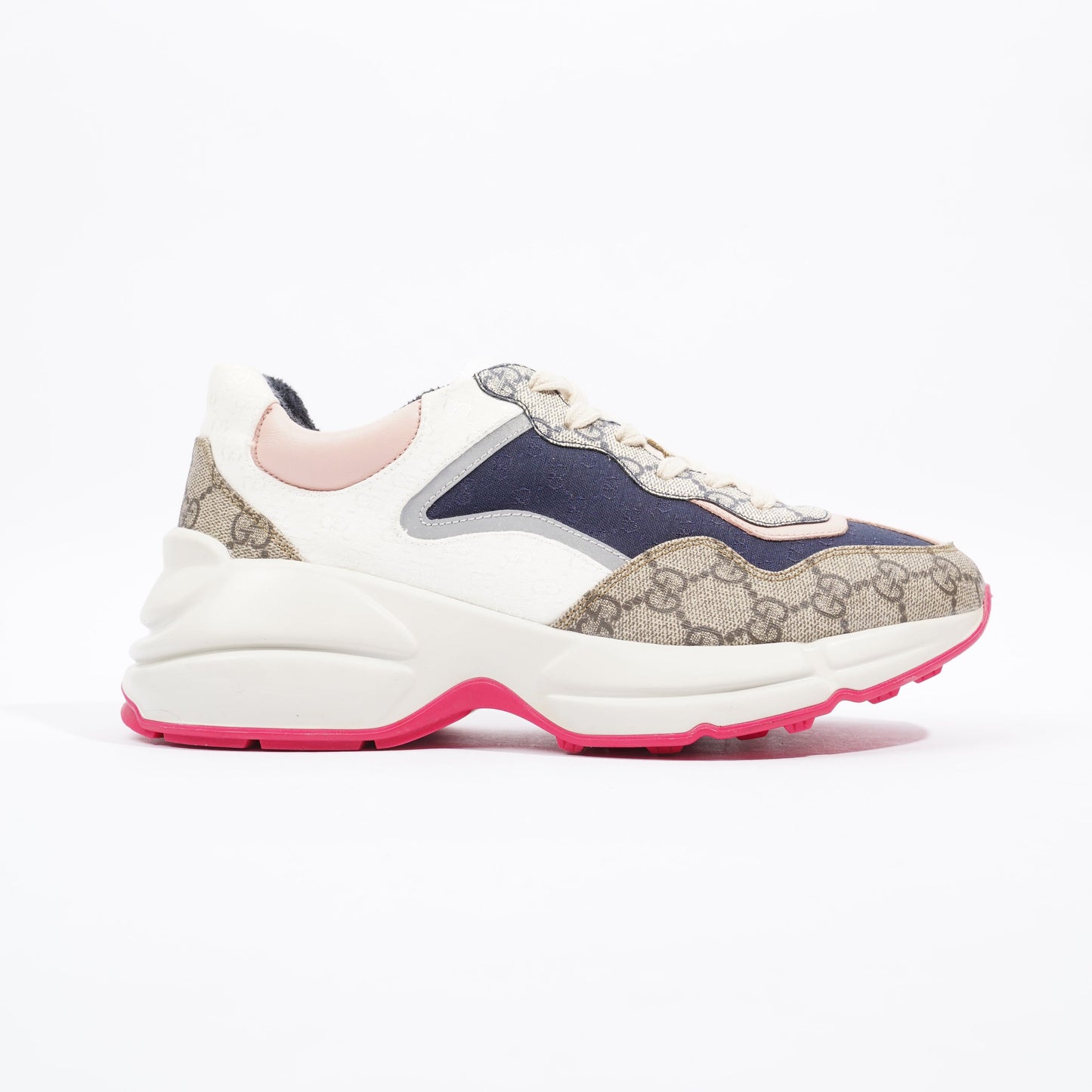 Gucci GG Rhyton Navy / Pink / Beige Logo Canvas EU 39.5 UK 6.5