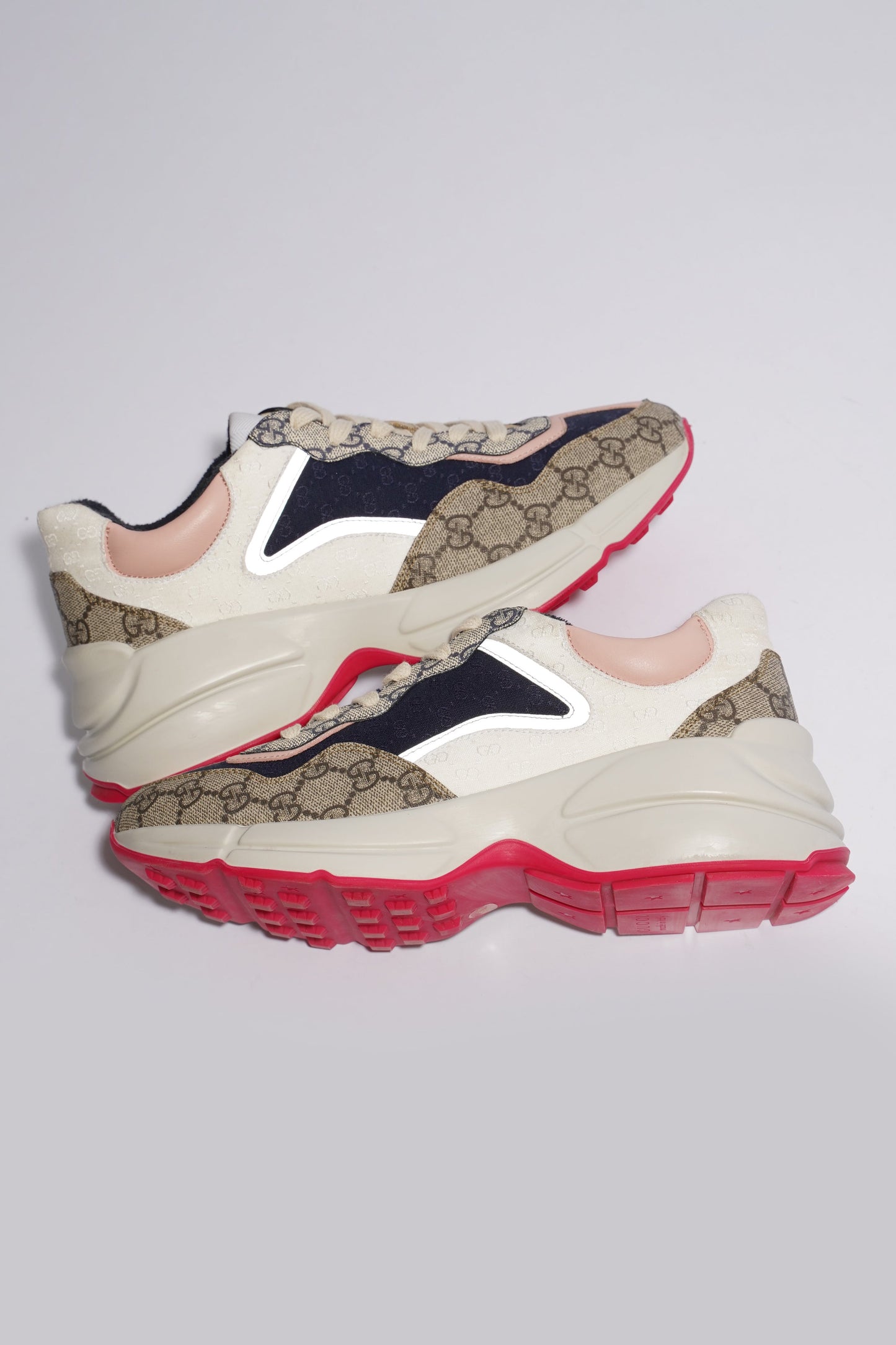 Gucci GG Rhyton Navy / Pink / Beige Logo Canvas EU 39.5 UK 6.5