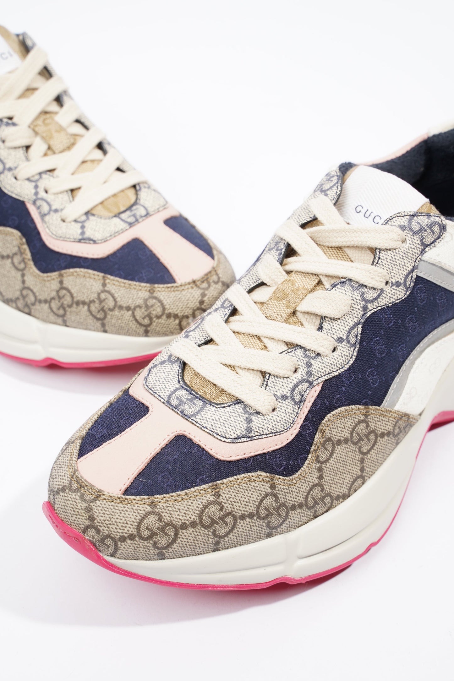 Gucci GG Rhyton Navy / Pink / Beige Logo Canvas EU 39.5 UK 6.5