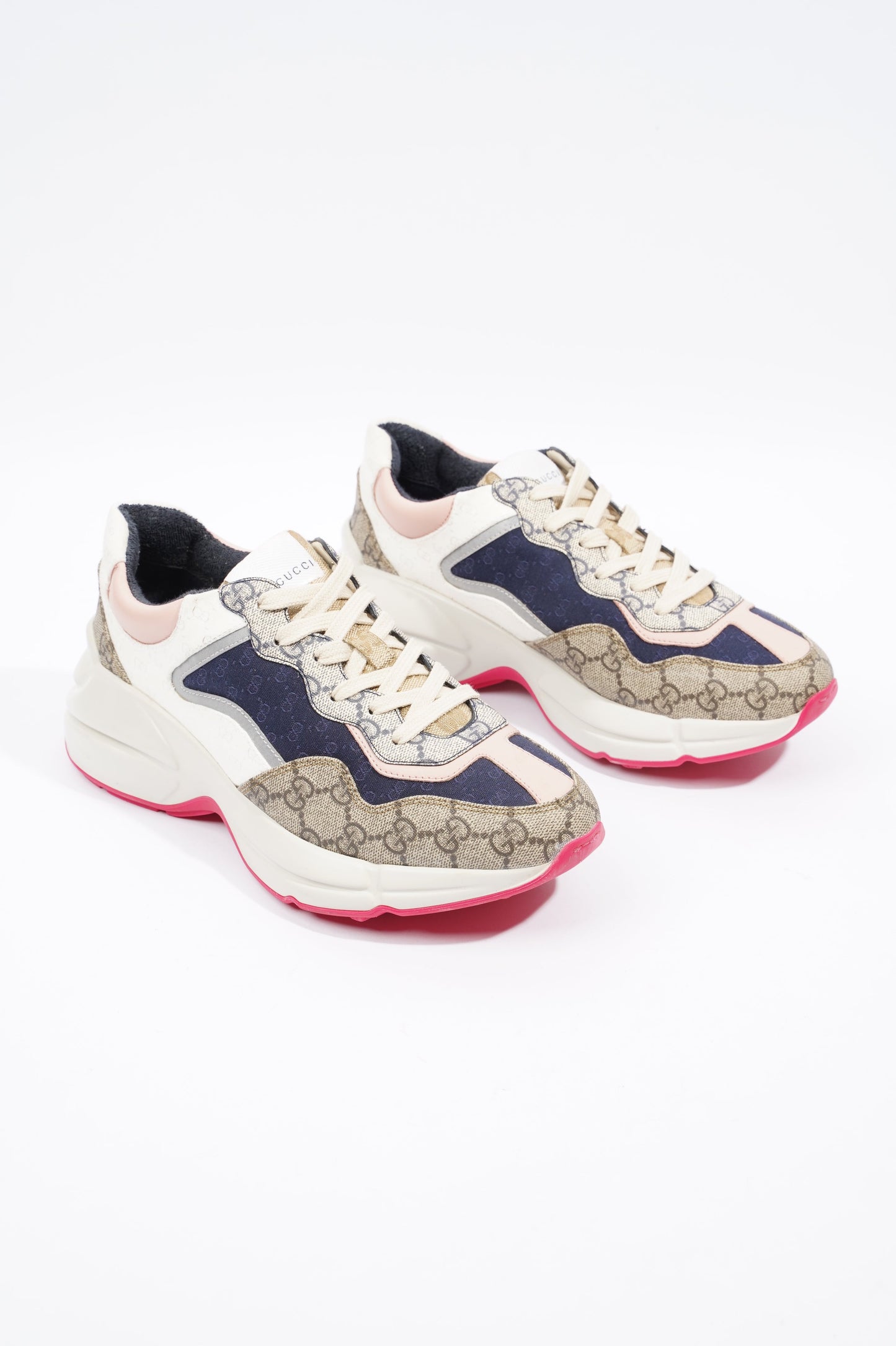 Gucci GG Rhyton Navy / Pink / Beige Logo Canvas EU 39.5 UK 6.5