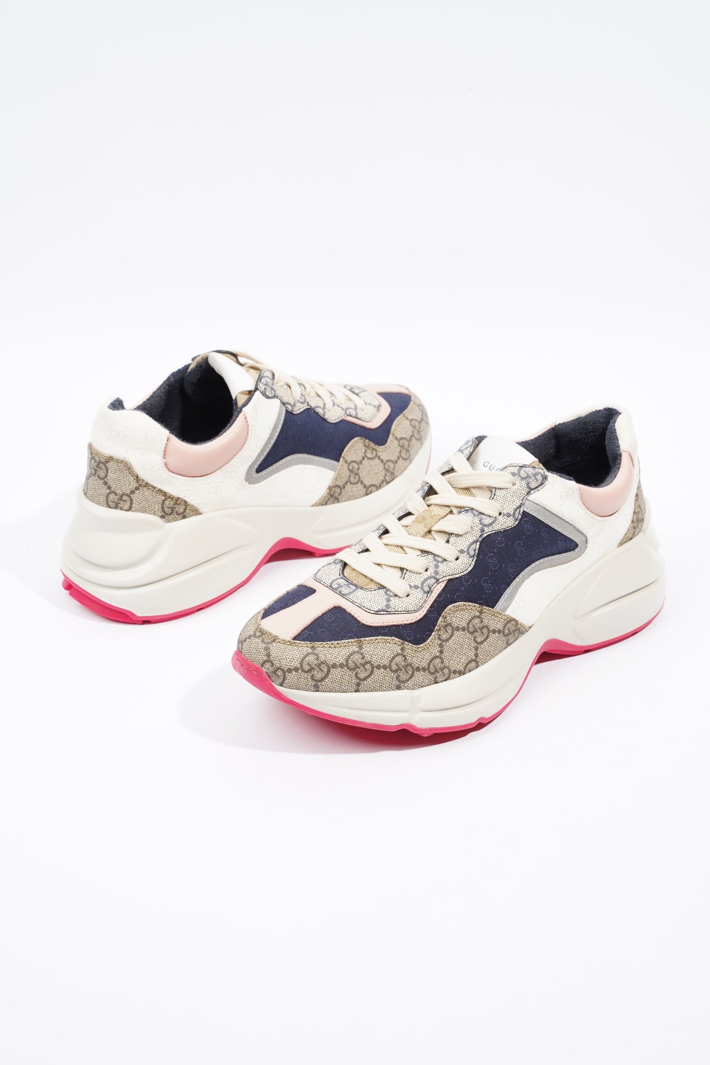 Gucci GG Rhyton Navy / Pink / Beige Logo Canvas EU 39.5 UK 6.5