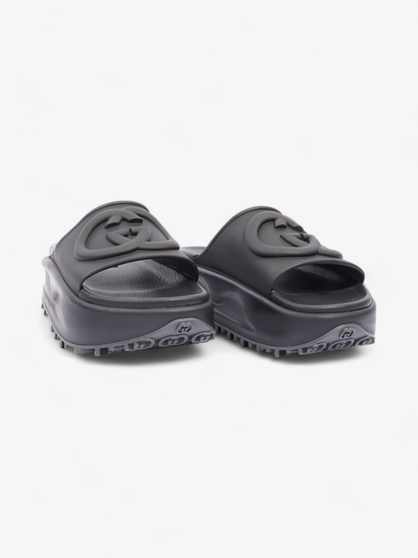 Gucci GG Platform Slides Black Rubber EU 35 UK 2