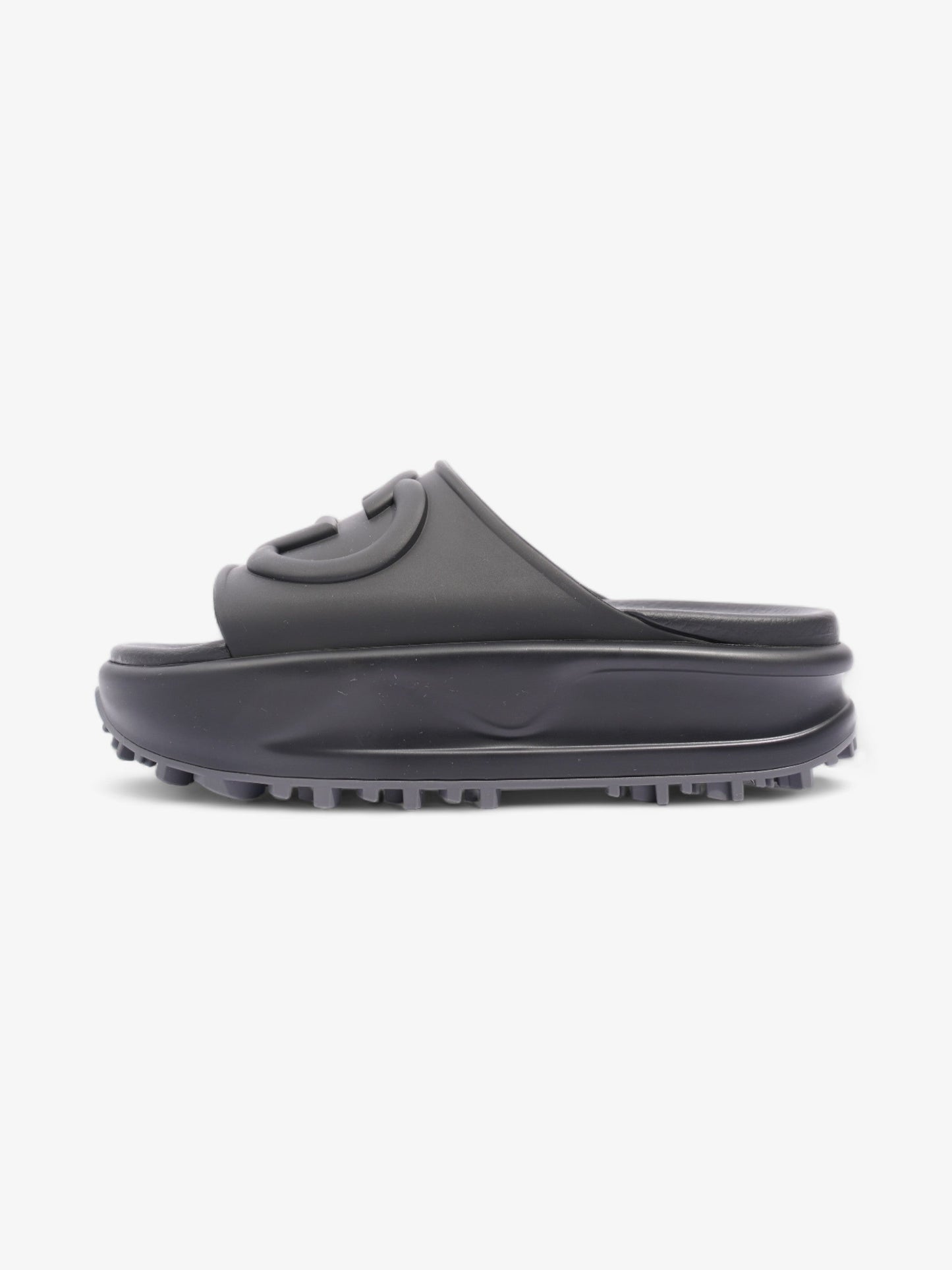 Gucci GG Platform Slides Black Rubber EU 35 UK 2
