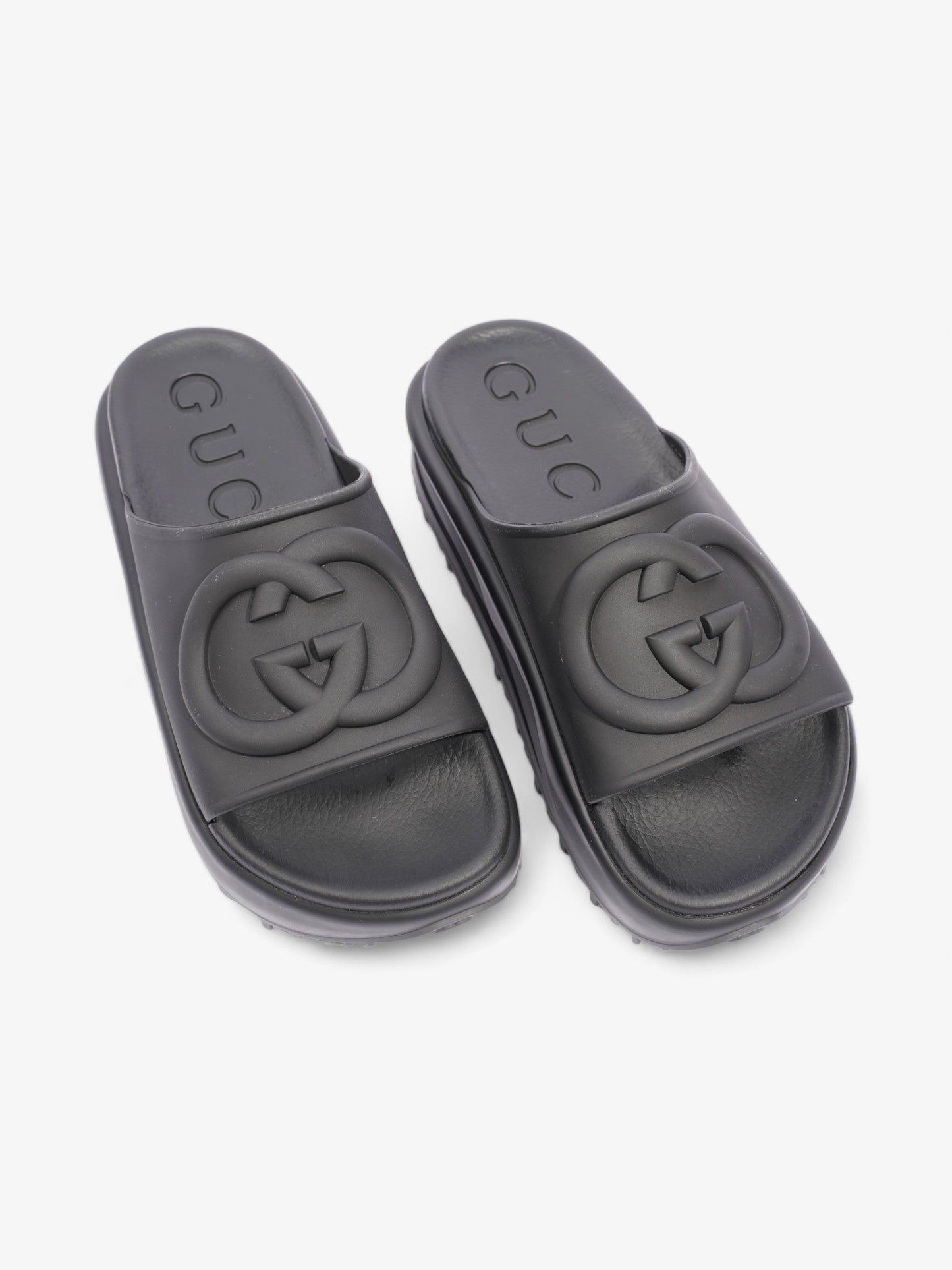 Gucci GG Platform Slides Black Rubber EU 35 UK 2