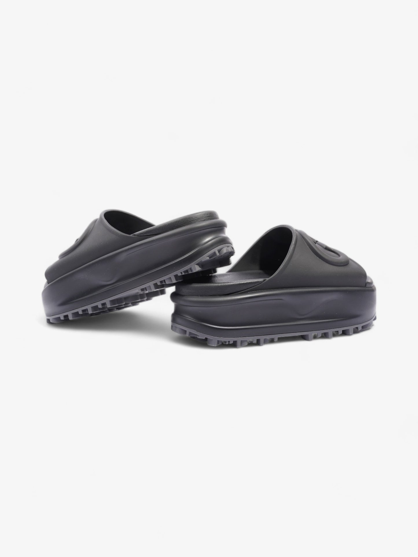 Gucci GG Platform Slides Black Rubber EU 35 UK 2