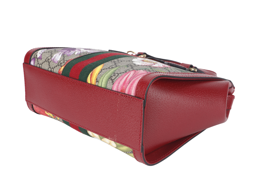 GUCCI GG FLORA WEB 2WAY BAG (547551 525040) SMALL RED LEATHER GOLD HARDWARE WITH STRAP AND DUST COVER