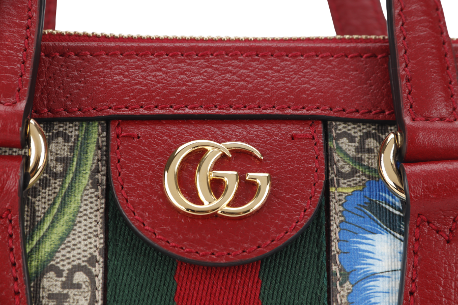 GUCCI GG FLORA WEB 2WAY BAG (547551 525040) SMALL RED LEATHER GOLD HARDWARE WITH STRAP AND DUST COVER