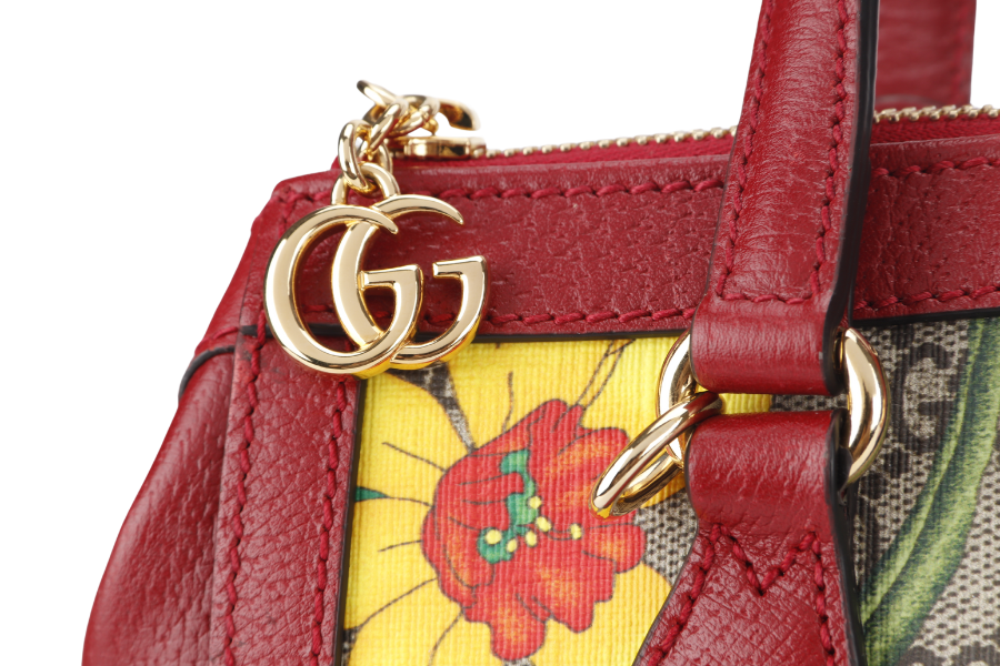 GUCCI GG FLORA WEB 2WAY BAG (547551 525040) SMALL RED LEATHER GOLD HARDWARE WITH STRAP AND DUST COVER