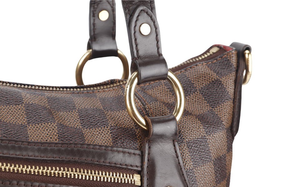LOUIS VUITTON EVORA DAMIER EBENE CANVAS GOLD HARDWARE WITH STRAPS AND DUST COVER