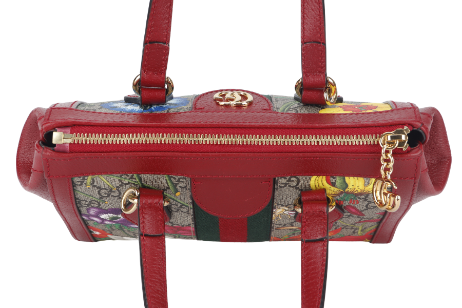 GUCCI GG FLORA WEB 2WAY BAG (547551 525040) SMALL RED LEATHER GOLD HARDWARE WITH STRAP AND DUST COVER