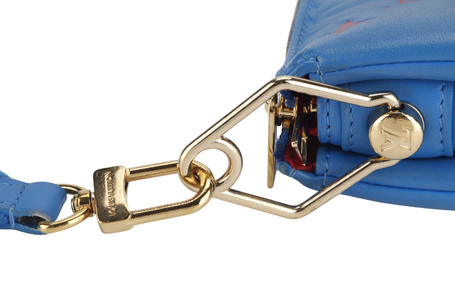 LOUIS VUITTON COUSSIN CROSSBODY BAG PM BLUE & RED EMBOSSED LAMBSKIN GOLD HARDWARE MICROCHIP WITH DUST COVER AND BOX