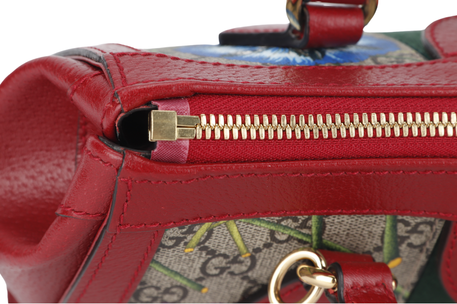 GUCCI GG FLORA WEB 2WAY BAG (547551 525040) SMALL RED LEATHER GOLD HARDWARE WITH STRAP AND DUST COVER