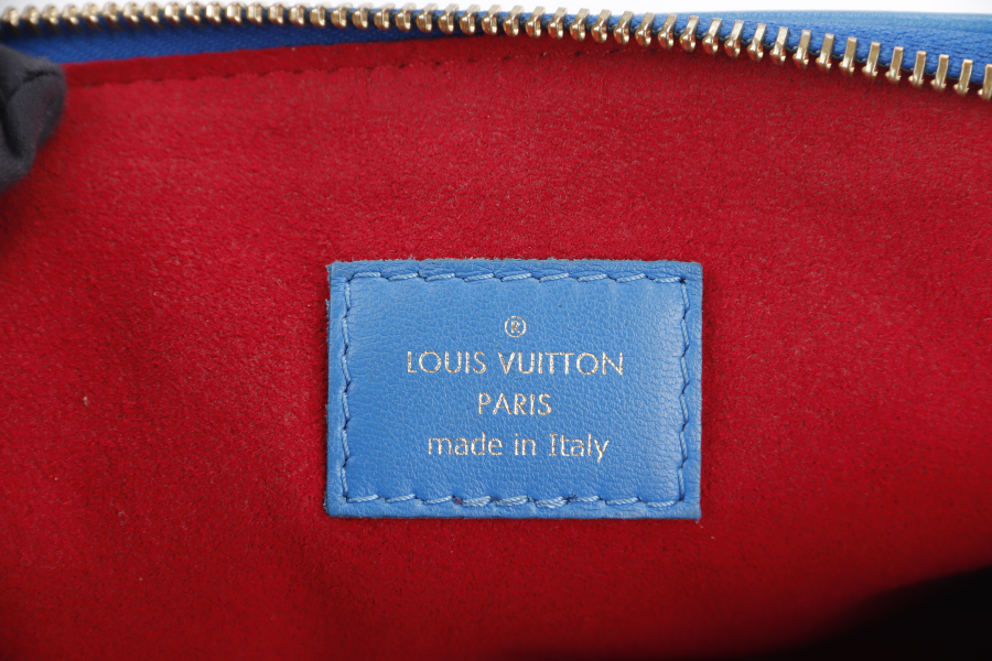 LOUIS VUITTON COUSSIN CROSSBODY BAG PM BLUE & RED EMBOSSED LAMBSKIN GOLD HARDWARE MICROCHIP WITH DUST COVER AND BOX