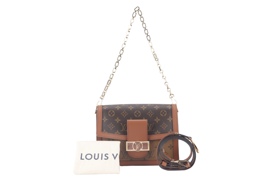 LOUIS VUITTON DAUPHINE MM(M45958) MONOGRAM REVERSE WITH STRAPS, STRAP, CHAIN, DUST COVER AND BOX