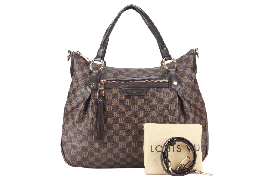 LOUIS VUITTON EVORA DAMIER EBENE CANVAS GOLD HARDWARE WITH STRAPS AND DUST COVER