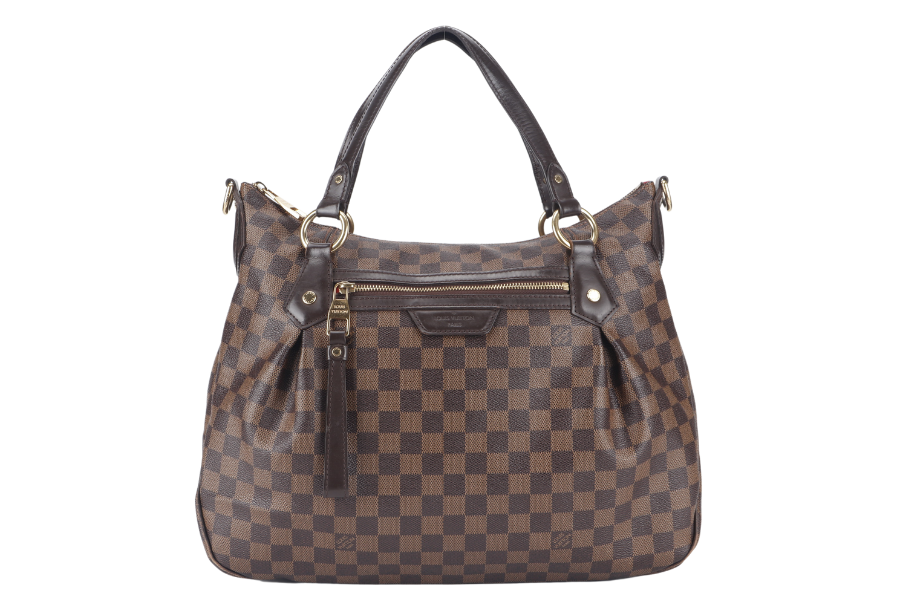 LOUIS VUITTON EVORA DAMIER EBENE CANVAS GOLD HARDWARE WITH STRAPS AND DUST COVER
