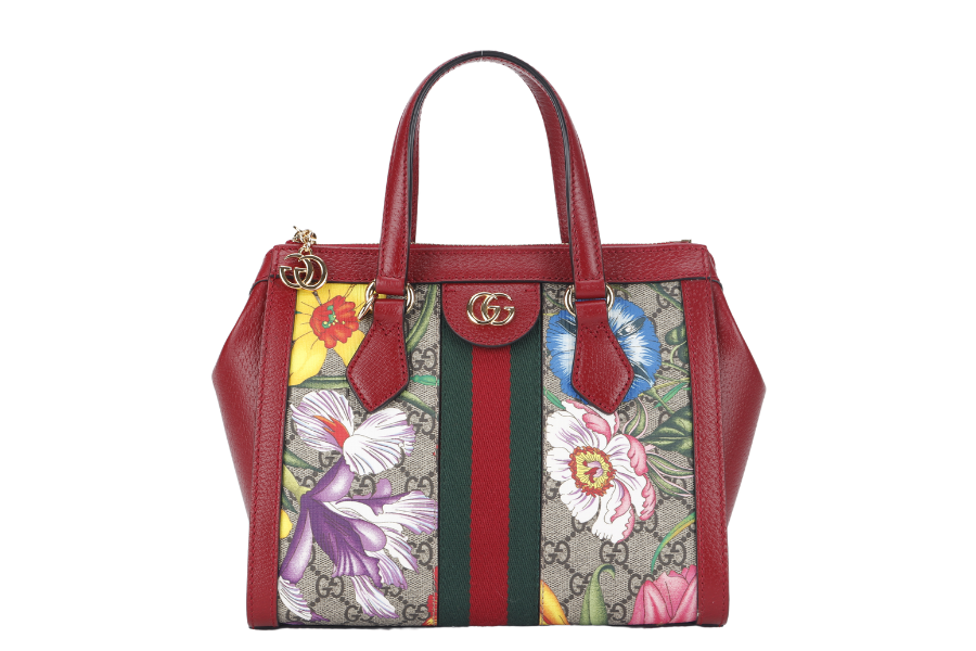 GUCCI GG FLORA WEB 2WAY BAG (547551 525040) SMALL RED LEATHER GOLD HARDWARE WITH STRAP AND DUST COVER