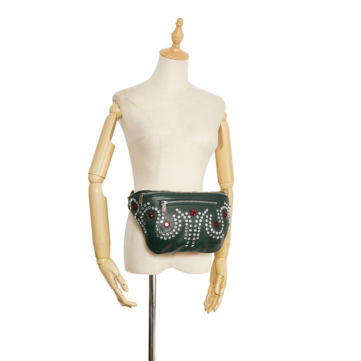 Gucci Web Belt Bag Green Crystal Embellished Leather