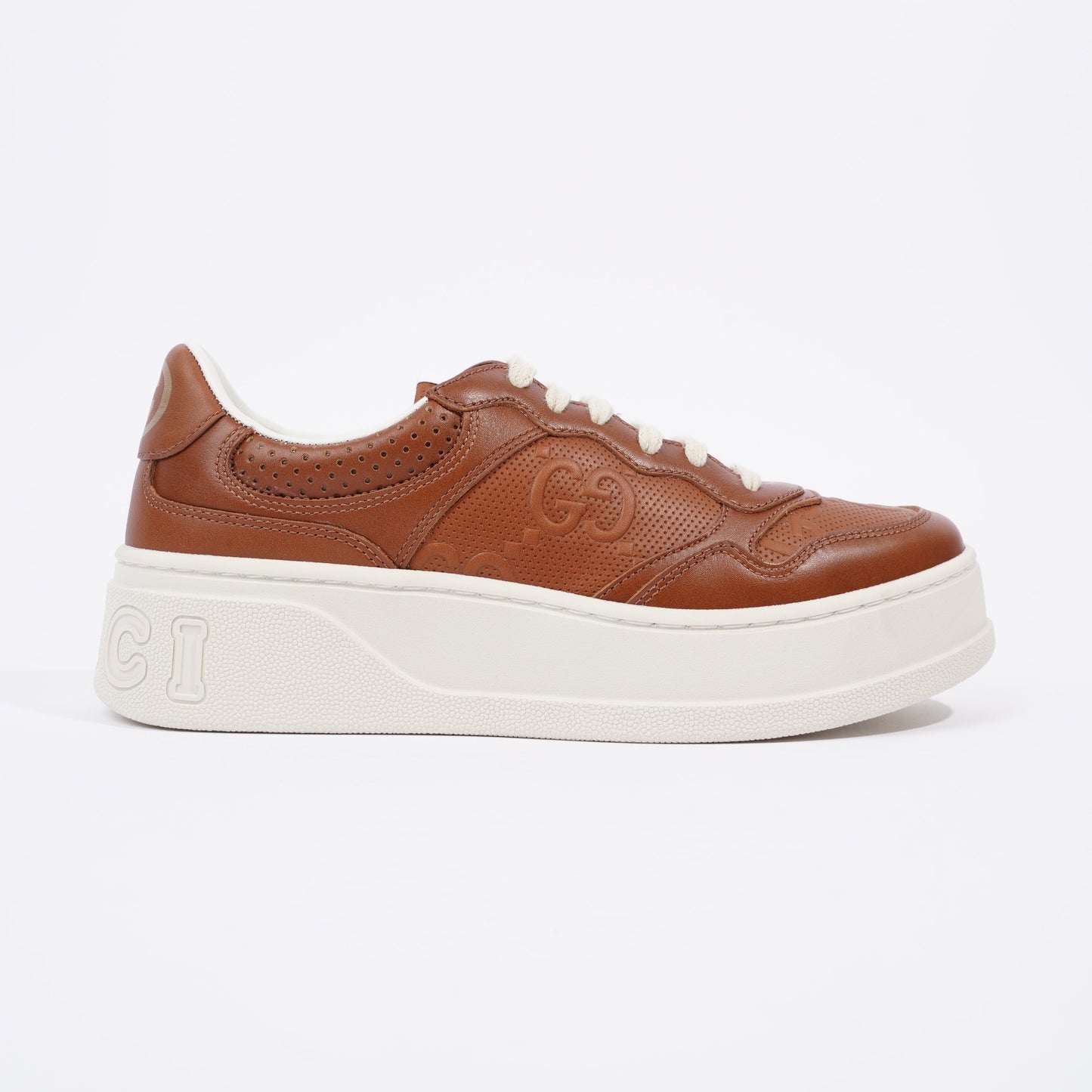 Gucci GG Logo Embossed Brown / White Leather EU 37.5 UK 4.5