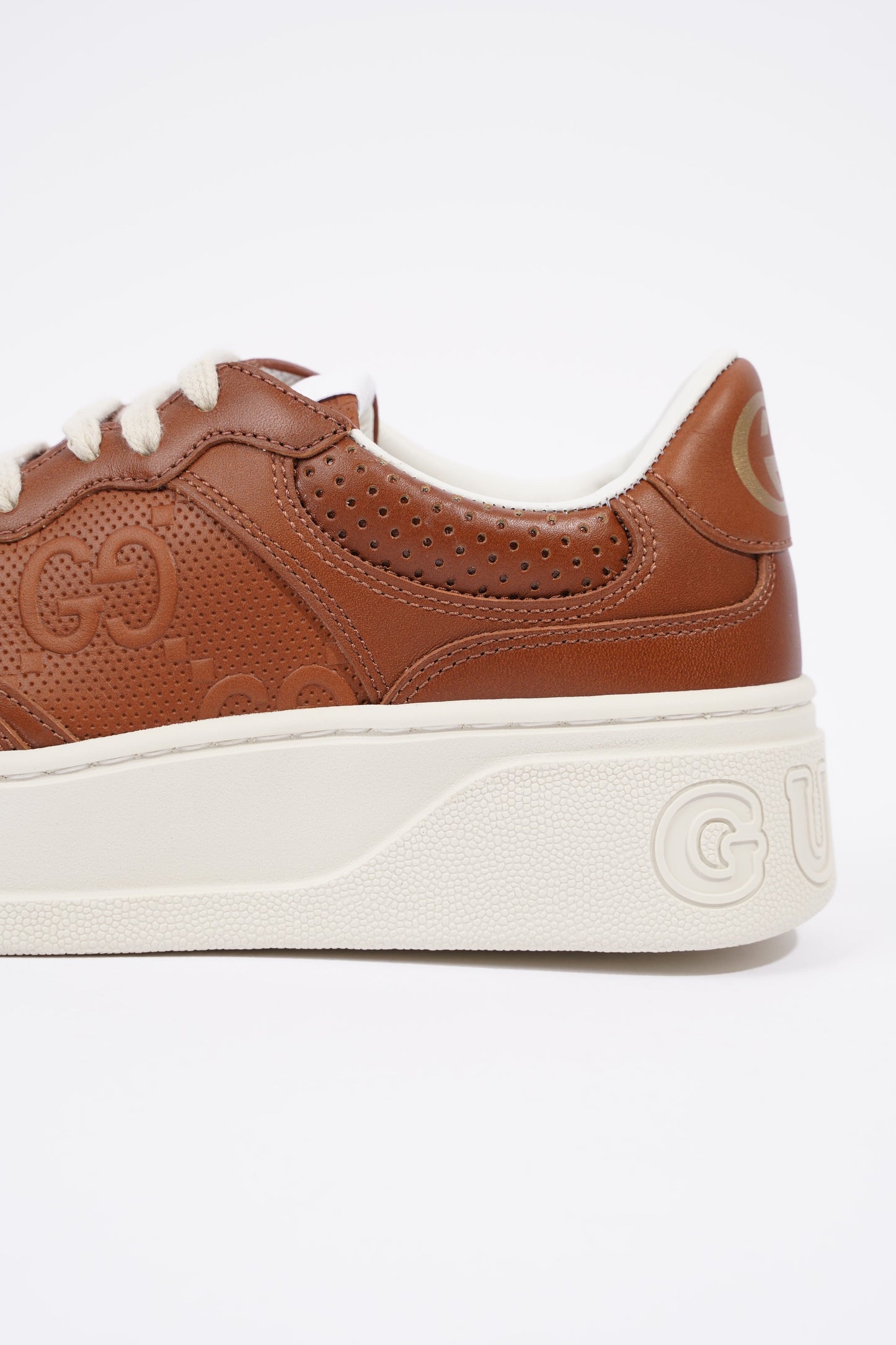 Gucci GG Logo Embossed Brown / White Leather EU 37.5 UK 4.5