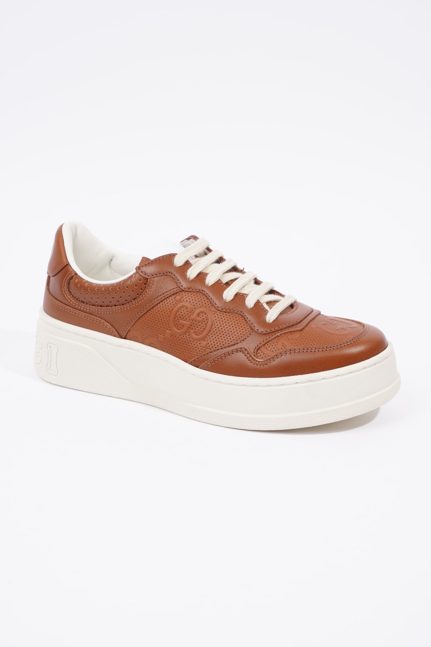 Gucci GG Logo Embossed Brown / White Leather EU 37.5 UK 4.5