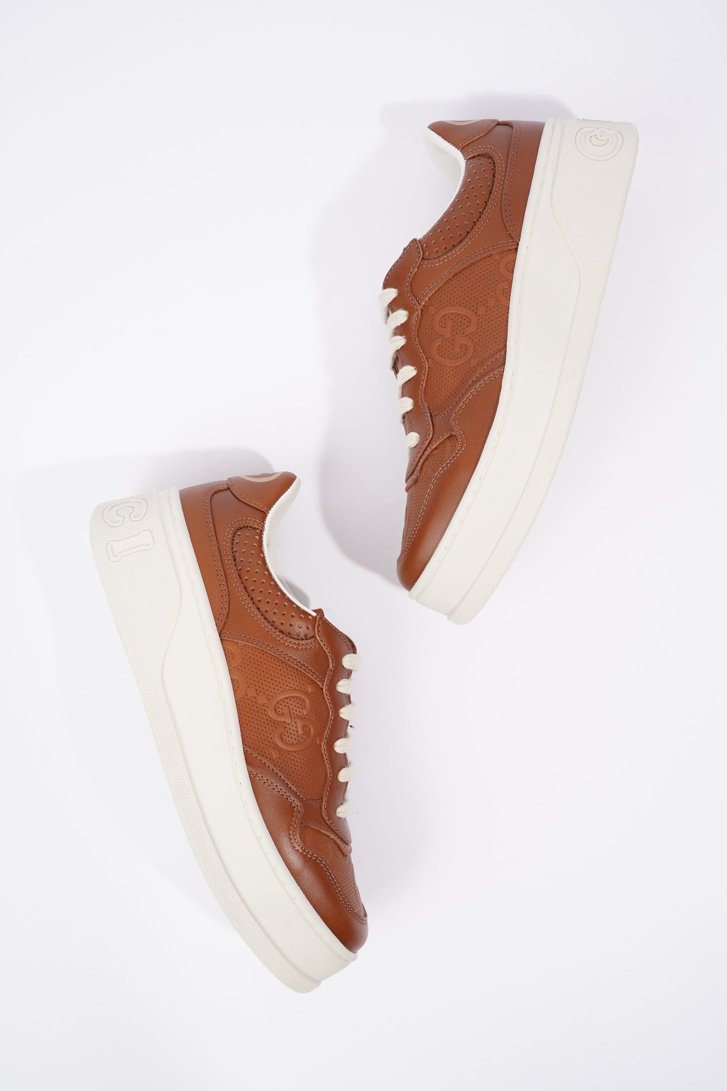 Gucci GG Logo Embossed Brown / White Leather EU 37.5 UK 4.5