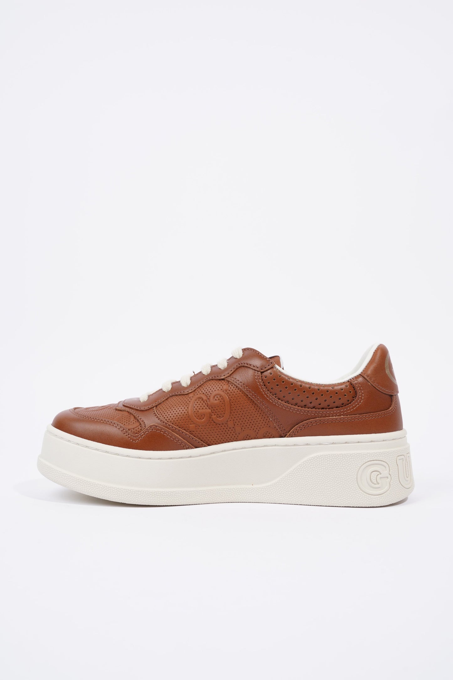 Gucci GG Logo Embossed Brown / White Leather EU 37.5 UK 4.5