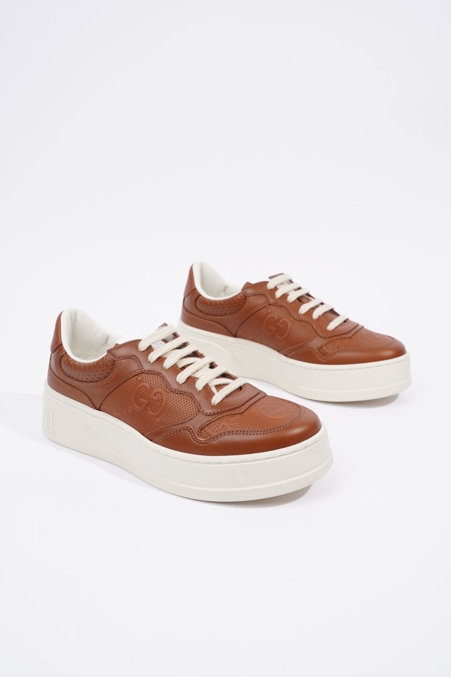 Gucci GG Logo Embossed Brown / White Leather EU 37.5 UK 4.5