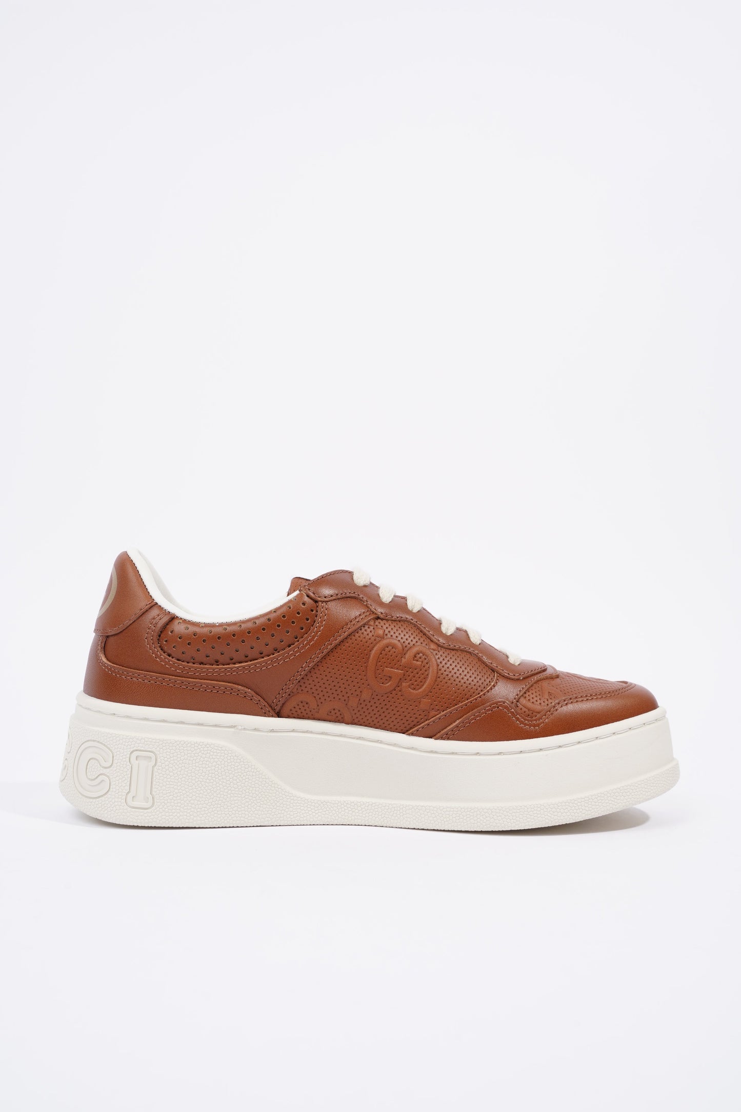 Gucci GG Logo Embossed Brown / White Leather EU 37.5 UK 4.5