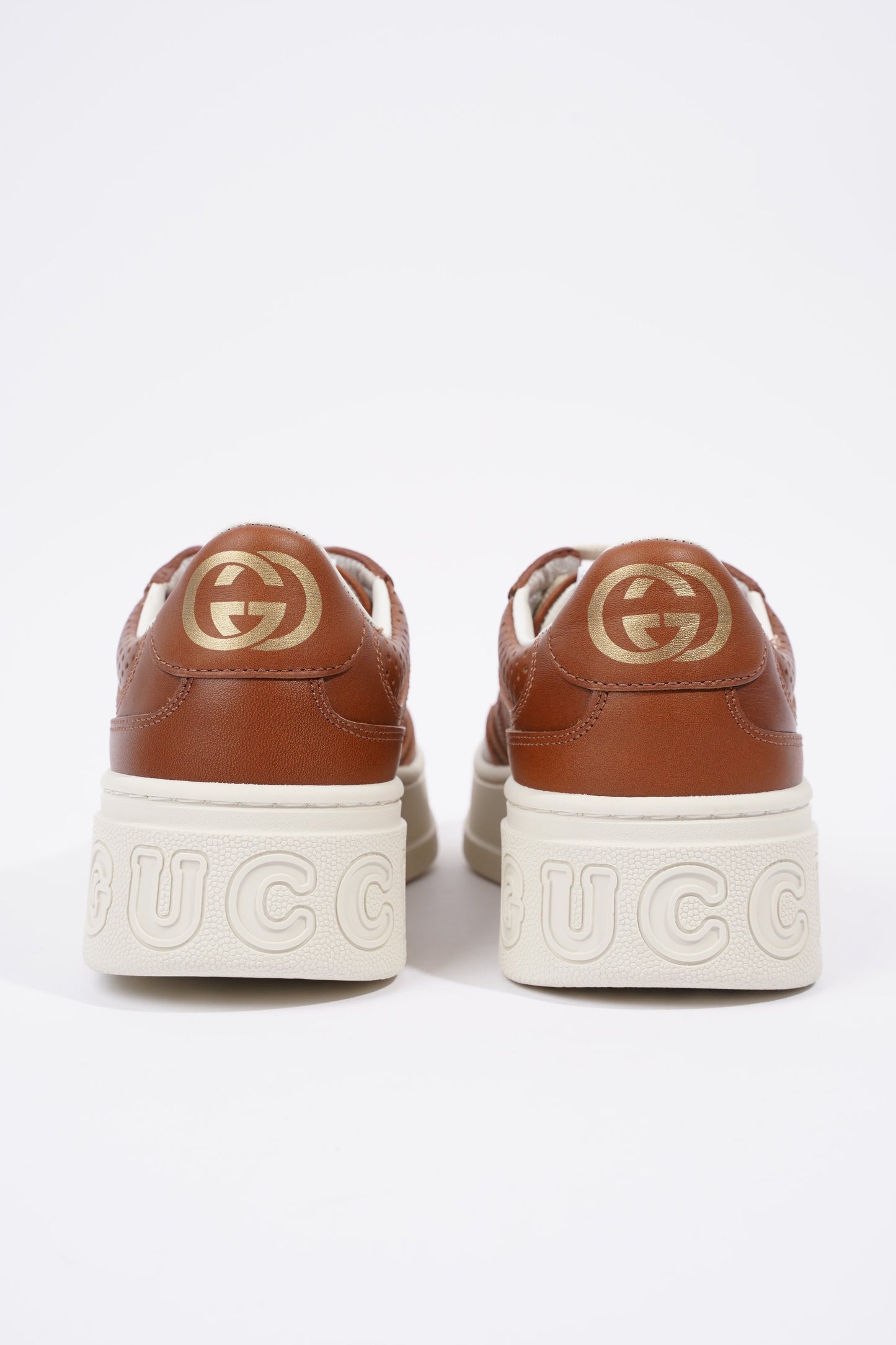 Gucci GG Logo Embossed Brown / White Leather EU 37.5 UK 4.5