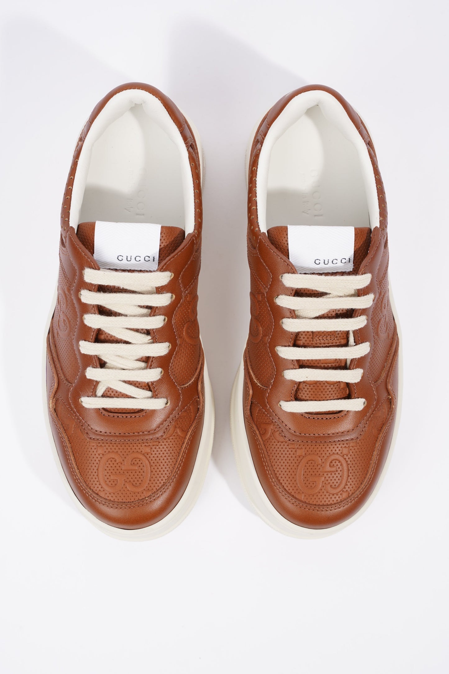 Gucci GG Logo Embossed Brown / White Leather EU 37.5 UK 4.5