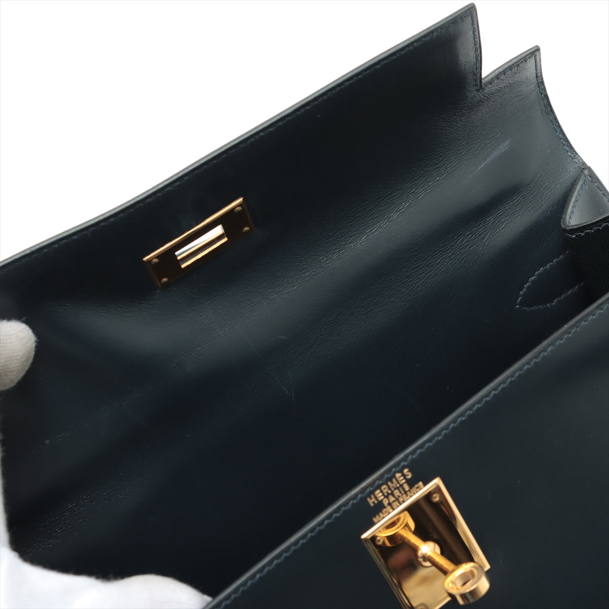 Hermes Kelly 28 Vintage Box Calf Blue Indigo - Stamp Square A 1997